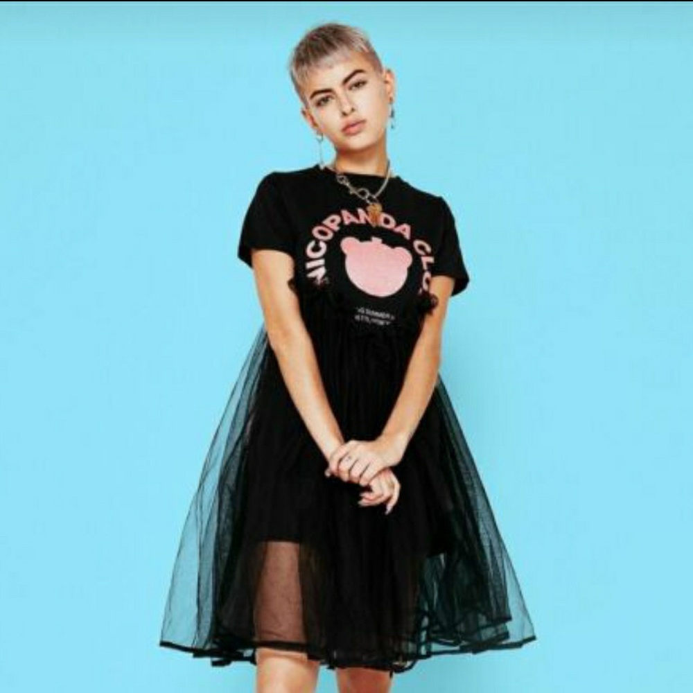 NEW NICOPANDA Tulle T-Shirt Dress Black Size XL